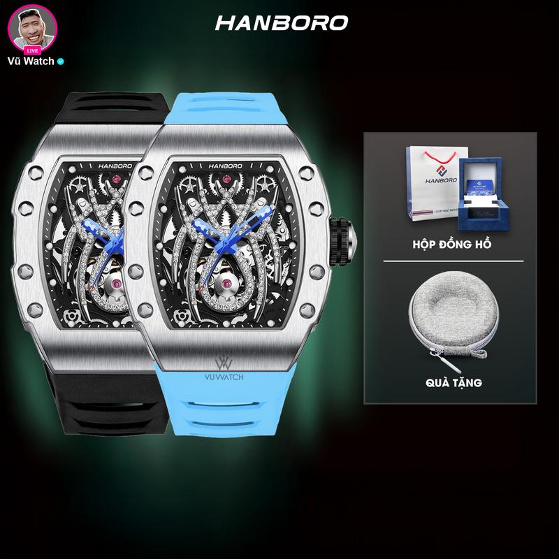 Đồng Hồ Cơ HANBORO [4446] NHỆN THÉP TRƠN Chính Hãng 922-1 | Nhà phân phối chính thức Vũ Watch | Tặng kèm bóp đựng đồng hồ