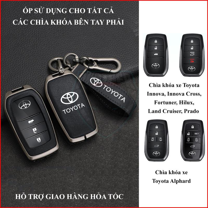 Ốp Chìa Khóa Xe Toyota Innova Cross, Fortuner, Hilux, Land Cruiser, Prado, Alphard 2022 2023 2024 Hợp Kim + Da Cao Cấp