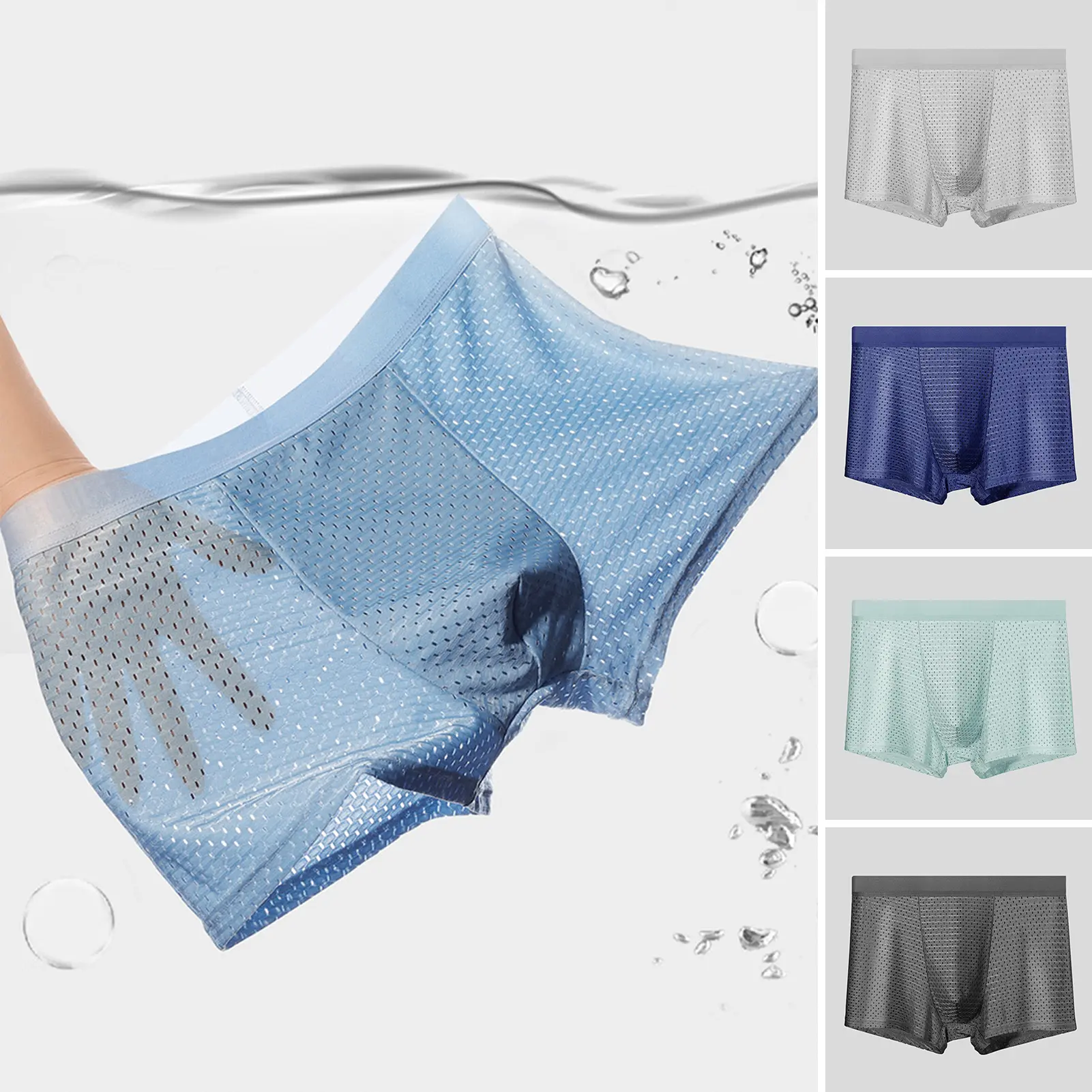 Quần Lót Lưới Lụa Lạnh Cho Nam, Cạp Thường, Eo Co Giãn, Quần Lót Vừa Vặn Không Đường May, Lưới Thoáng Khí, Ôm Sát, Đồ Lót, Wnajigli