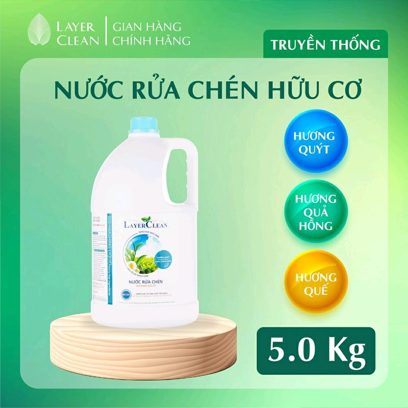 Nước rửa chén bát hữu cơ Layer Clean hương quýt can 5L an toàn cho trẻ nhỏ