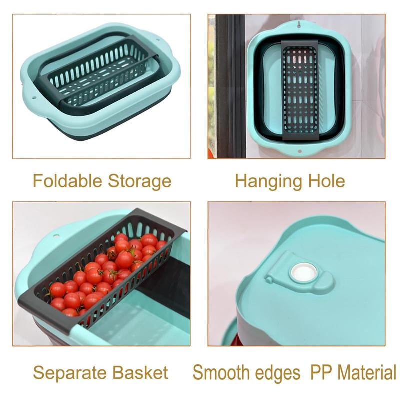 Portable Kitchen Storage Tray Foldable Dishwashing Basin with Drain Plug, Space Saving Outdoor Multipurpose Folding Sink 7