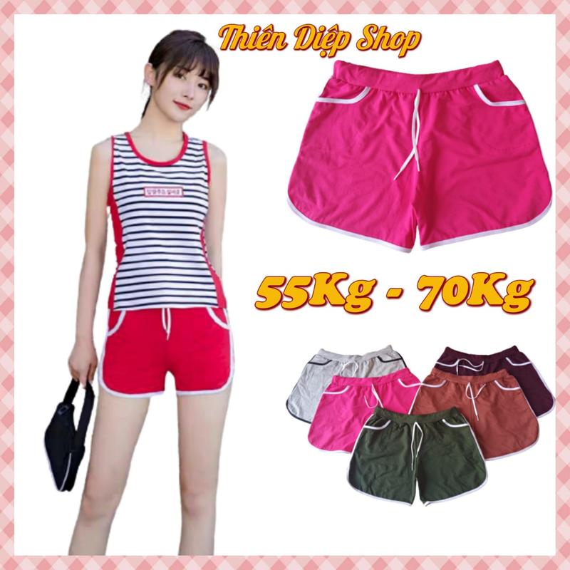 Quần đùi nữ Big size (55kg - 70 Kg) mặc nhà đủ màu, quần short ngắn dây rút vãi thun da cá bốn chiều, mặc mát dáng ôm Women