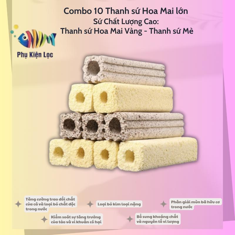 Combo 10 Thanh sứ Hoa Mai lớn Lọc Bể Cá, hồ thuỷ sinh size lớn