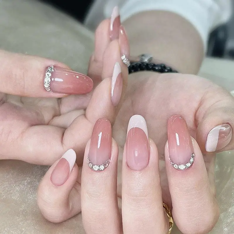 【YYL】New oval high-grade French manicure pure hand-made wear-on nail temperament boutique nail art