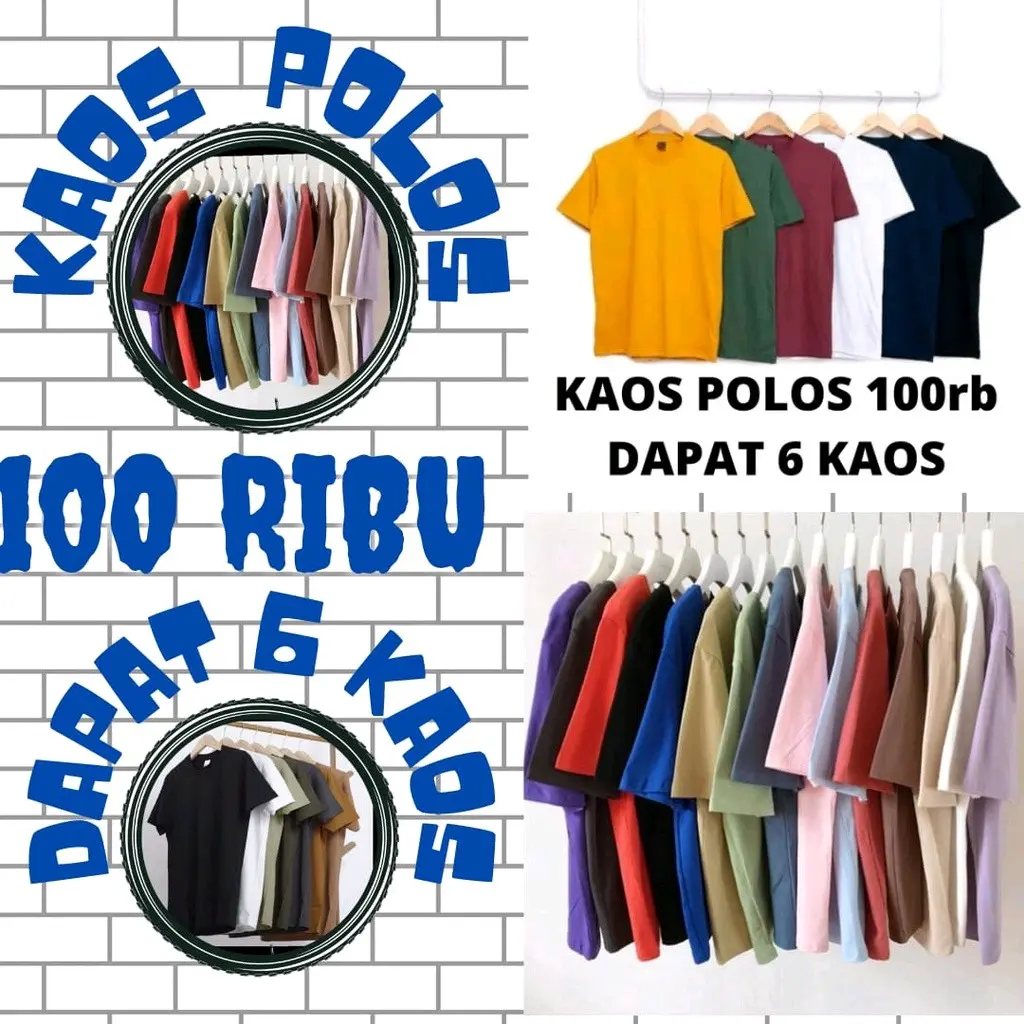 Paket kaos polos cowok isi 6 pcs Pria Semi Lokal