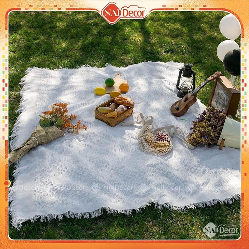 Thảm Dệt Picnic Hoạ Tiết Đan Xen, Caro Nai Decor, Thảm Dã Ngoại, Khăn Trải Bàn, Phụ Kiện Chụp Ảnh