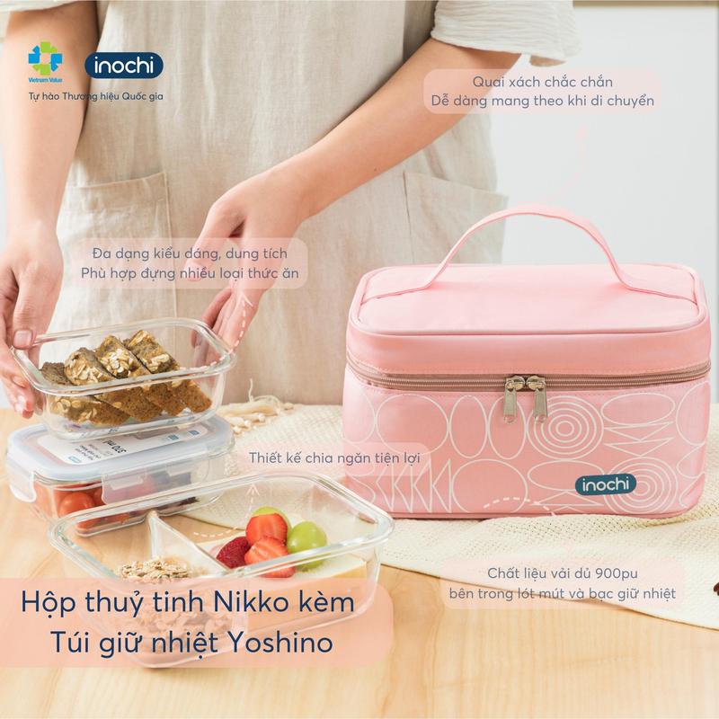 Bộ hộp thuỷ tinh Nikko kèm túi giữ nhiệt Yoshino - Inochi - Bảo Quản Thực Phẩm An Toàn Tiện Lợi Đa Dạng Kích Thước