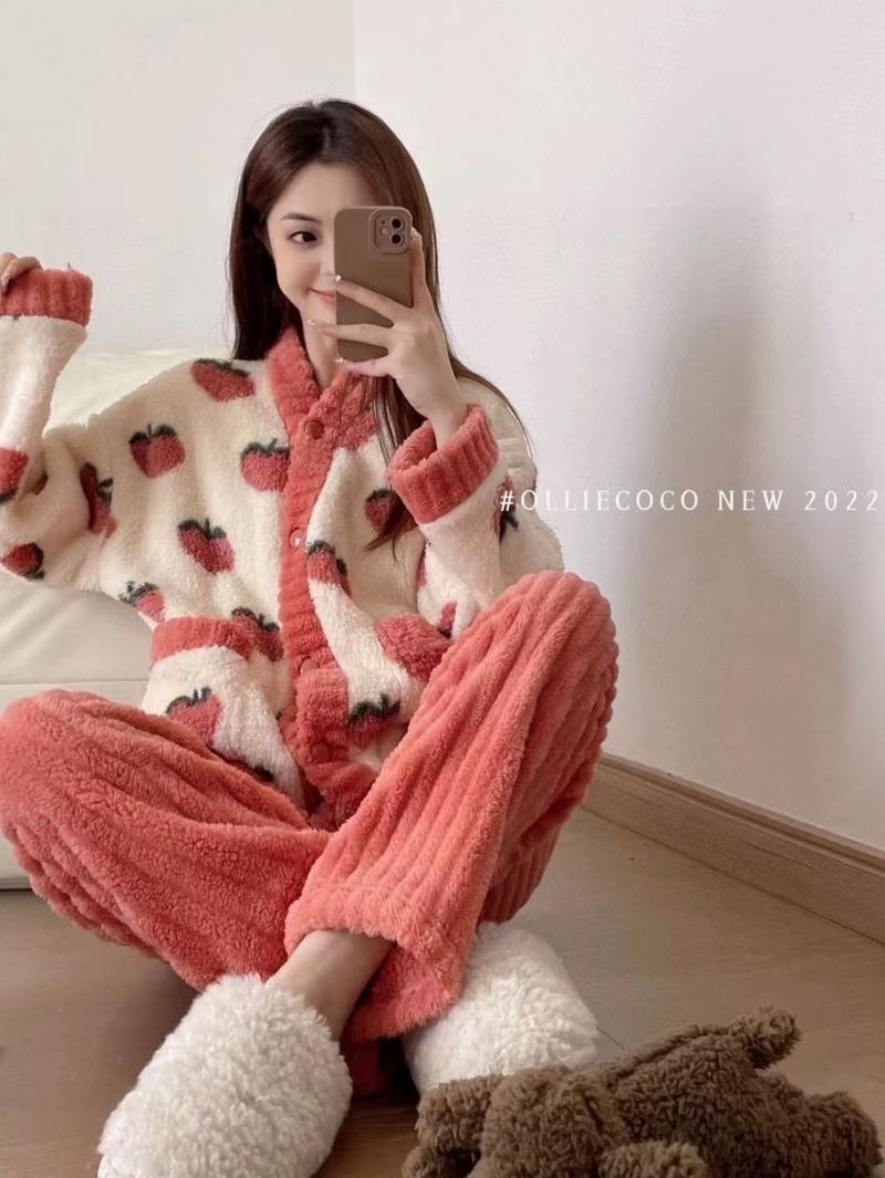 Product Introduction of [FREESIZE][HÀNG QC] SET Đồ bộ nữ lông cừu, Đồ bộ nữ ủ kem đào cam đào hồng Ann nhiênn shop ấm áp 4