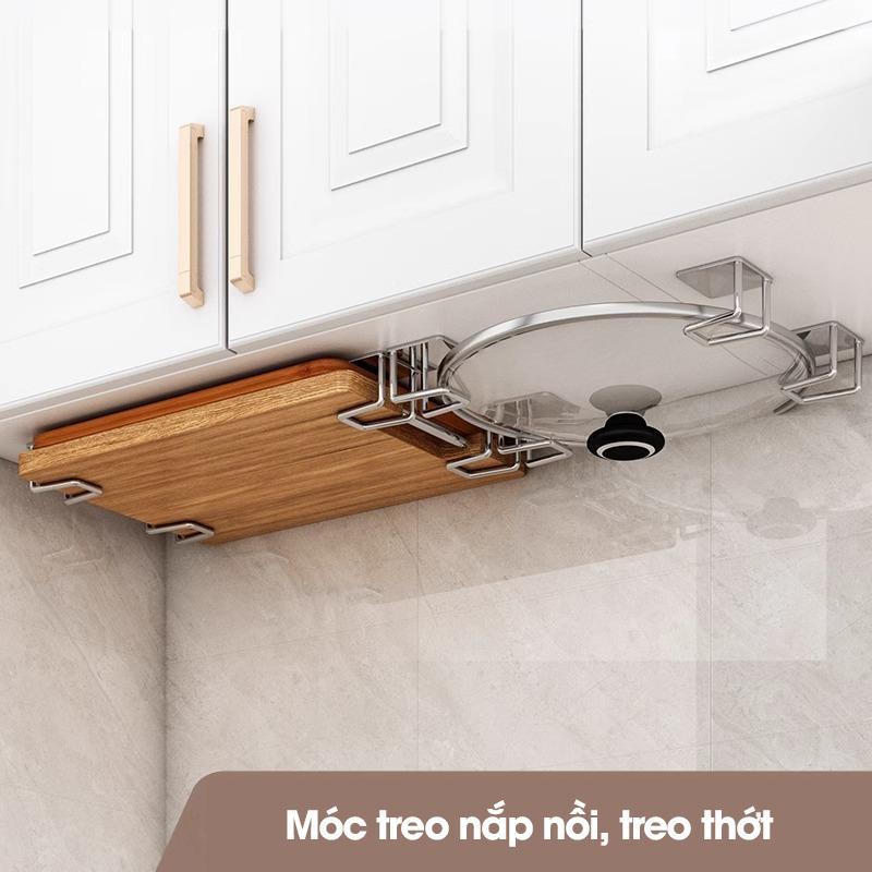 Móc dán tường nhà bếp đa năng RX17 gác nắp nồi, đồ gác nắp vung nồi, treo thớt, treo rổ rá, chất liệu INOX không rỉ 3