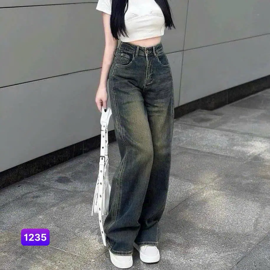 Quần jean nữ ống suông cạp cao form tôn dáng phong cách hàn quốc trẻ trung xinh xắn năng động - Tranzystore BGNU1235