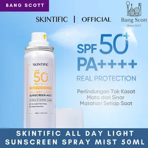 SKINTIFIC All Day Light Sunscreen Mist SPF 50 SPF50 Sunscreen Spray Anti UV Wajah/Body Spray 50ml