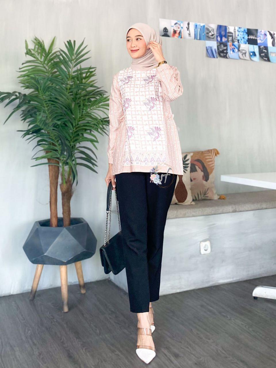 RANIA blouse batik kerja atasan batik wanita baju batik soft pastel Katun Panjang Kantor Formal Casual Salur