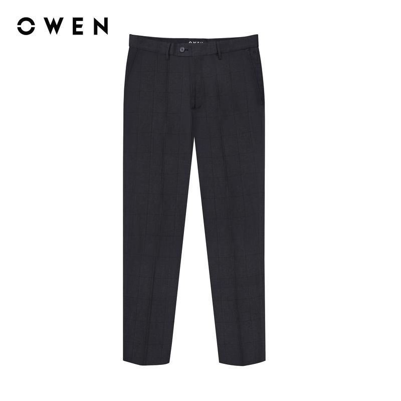  OWEN - Quần tây nam Form dáng Slim Fit Màu sắc Ghi QS231766 Chất liệu Nano  Hoạ tiết Kẻ caro Menswear 