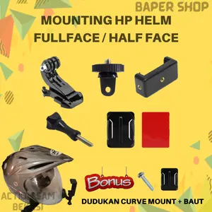 Motovlog Helmet Mounting HP Chin Mount Helm Bike Half Face FullFace Vlog Dengan Handphone Dan Action Camera