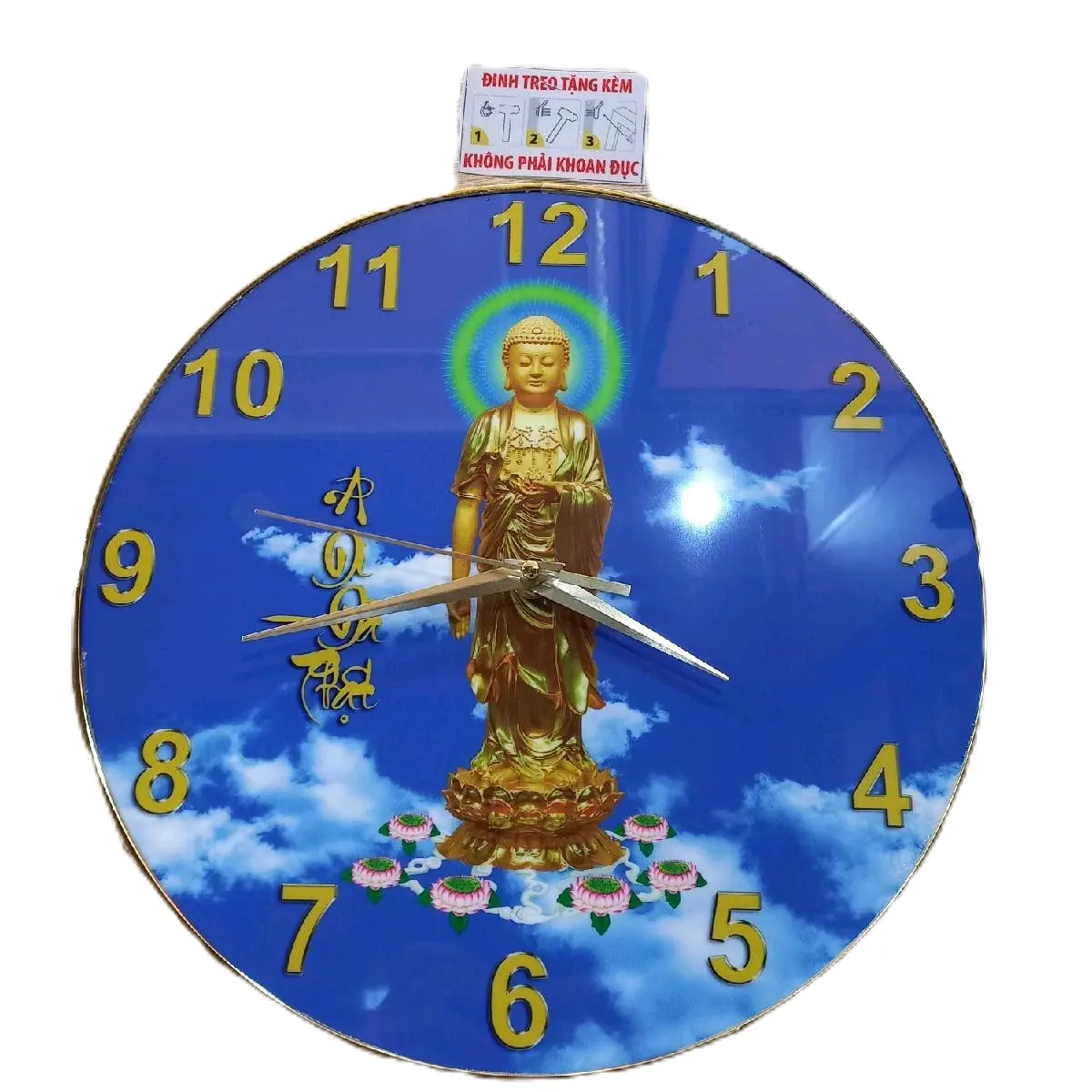 Đồng hồ treo tường Phật giáo mặt tráng gương kim trôi 30cm Decor Phòng Trang Trí Nhà