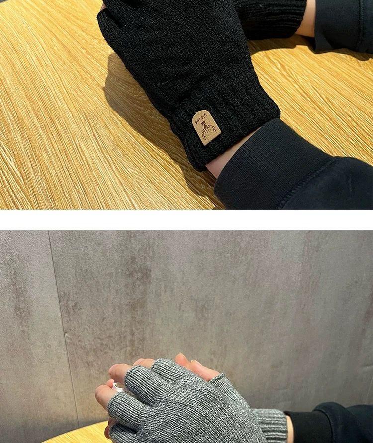 Product Introduction of 2024 Gloves Men's Open Finger Winter Half Finger Riding Student Writing Thick Wool Knitted Leaking Finger Cold-Proof Warm 5