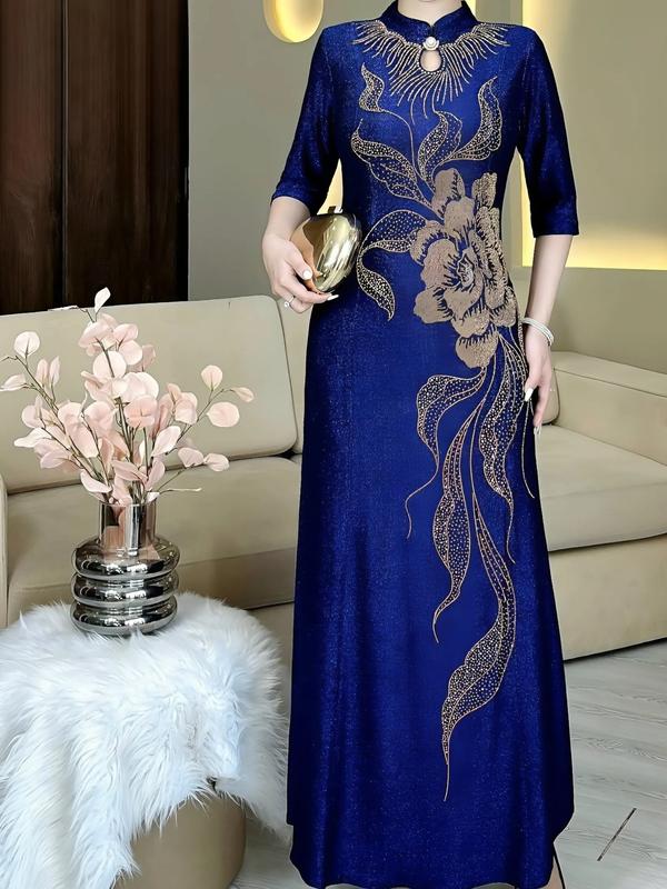 Đầm Trung Niên Dáng Dài N558 Nhũ Ép Đá từ 48-75kg 2 size Thanh lịch Kinh doanh Nữ Women Dress Kim Tuyến