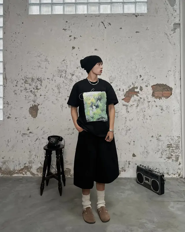 SAGONIZ áo thun Impressionist Tee, năng động, thời trang, áo thun cổ tròn - chất liệu cotton 2 chiều 250gsm Unisex thoải mái, trẻ trung, thấm hút mồ hôi tốt thông thường Menswear 4