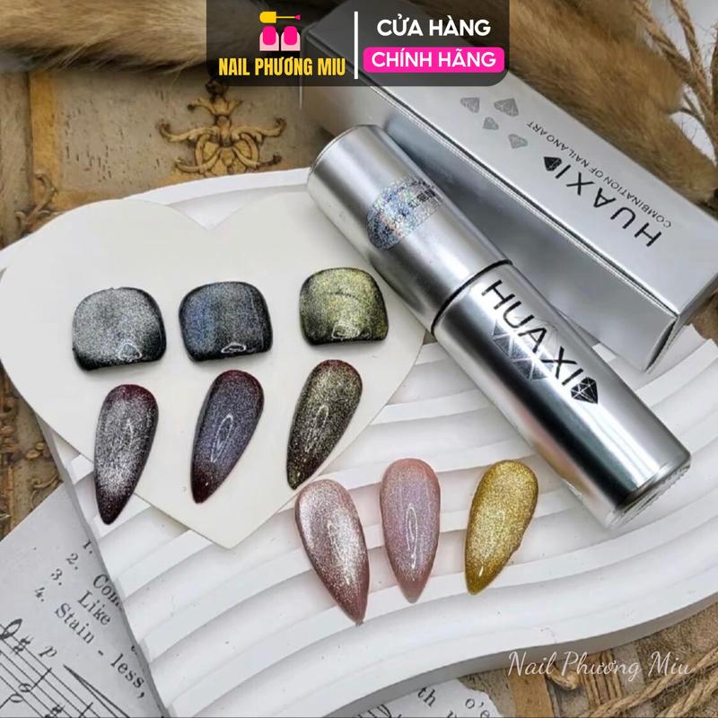  Sơn Gel Mắt Mèo Kim Cương Huaxi 9D Chính Hãng Lấp Lánh Sơn Nhũ Vàng Bạc Cầu Vồng Làm Nail Gel Mắt Mèo Nail Phương Miu Nữ 