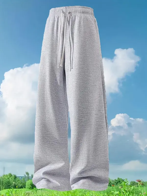 Men's Solid Drawstring Waist Sweatpants, Casual Comfy Breathable Jogger Pants for Daily Wear, Men's Trousers for All Seasons, Beige 3