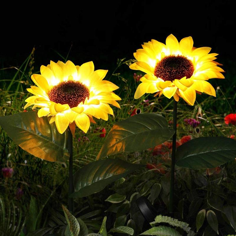 LED Solar Light, 2 Counts/set Sunflower Shape Waterproof Lawn Light, Easy to Use Floor Lamp for Garden, Courtyard, Community Decoration 1