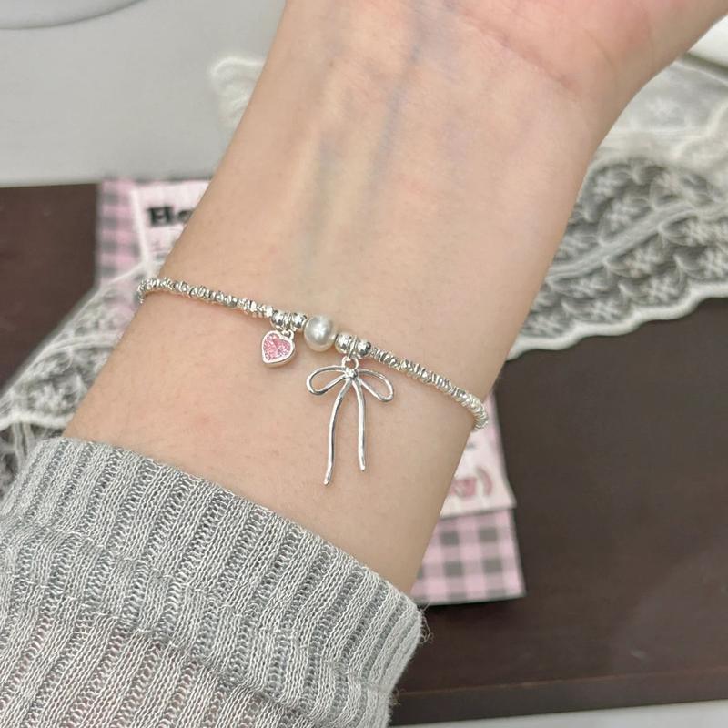 Product Introduction of S925 Loving Heart in Sterling Silver Zircon Bow Small Pieces of Silver Necklace Bracelet Set Ins Niche Temperament Clavicle Chain 9