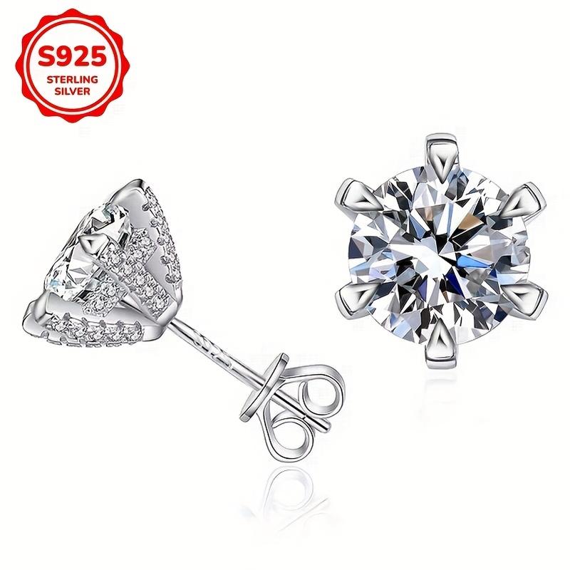 Product Introduction of Sterling Silver Shiny 6mm round Synthetic Zirconia Women's Trendy Earrings, Punk and Simple Style, Unisex Hip Hop Rock Earrings, Perfect Gift for Lovers, Valentine's Day Mother's Day, Wedding, Birthday, Anniversary, New Year Gift 7
