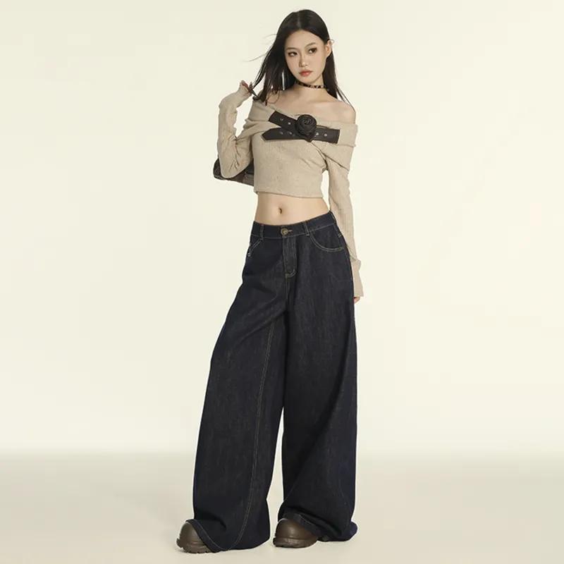 Product Introduction of Loose Wide Leg Jeans for Women 2024 Autumn New Trendy Hot Girl Low Waist Slimming and Straight Drape Mop Pants 2