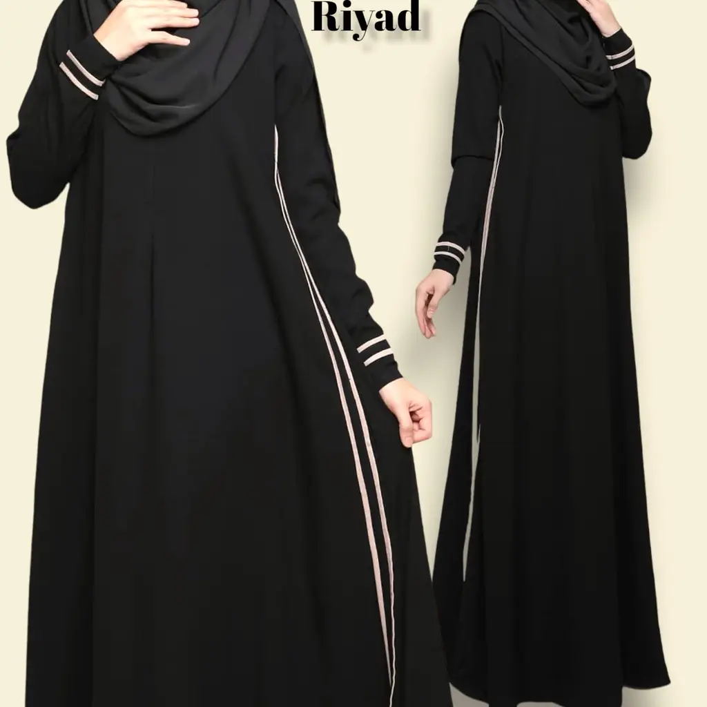 ABAYA RIYAD LIST SAMPING JETBLACK GRADE A COUPLE DEWASA S M L XL XXL & ANAK 2 TAHUN - 14 TAHUN ALKHATIB COLLECTION / GAMIS SYARI UMBRELLA