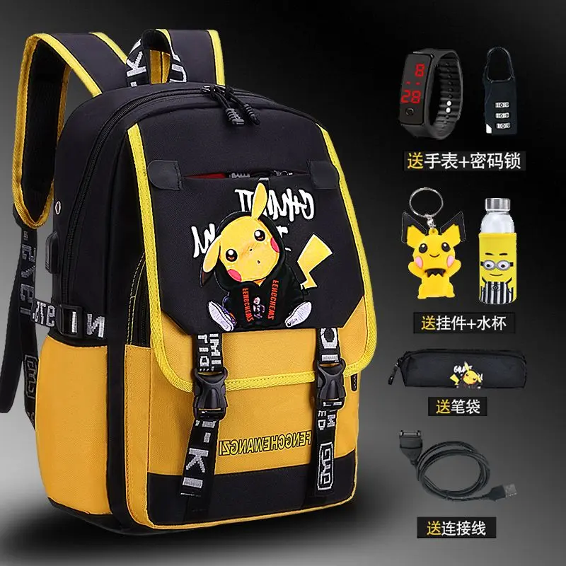 Beg galas Pikachu, Gaya Anime Kartun, Beg Bahu Berganda, Beg Sekolah, Beg Kasual, Beg Lelaki, Kapasiti Besar, Sesuai untuk Pelajar, Fesyen Korea, Ulasan Positif 2745