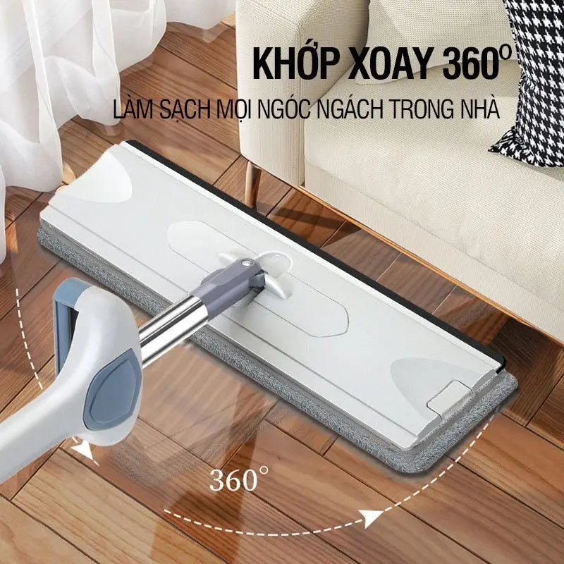 Cây Lau Nhà Tự Vắt Bàn Lau Lớn 42cm, Con Lăn Trợ Lực, Thanh Thép Không Gỉ, Khớp Xoay 360 Độ, Kèm 2 Bông Lau Làm Sạch Vượt Trội Lau Sàn sợi tổng hợp có thể xoay câylaunhà bl 6