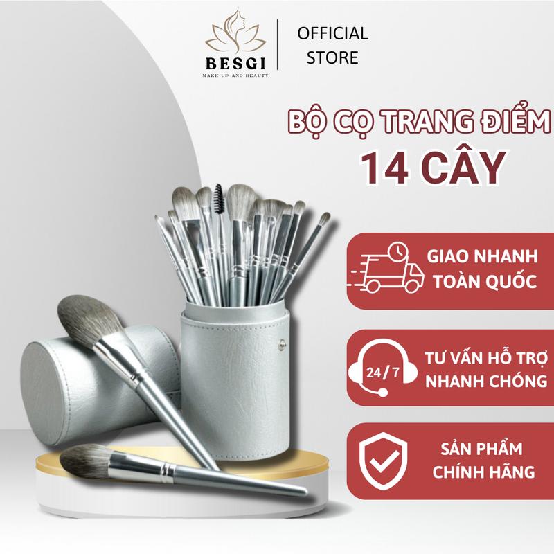 Bộ cọ trang điểm cá nhân 14 cây đa năng sang xịn kèm theo bao da đựng, ống cắm cọ chuyên dùng makeup Mỹ Phẩm  nữ Cosmetic bộ  cọ