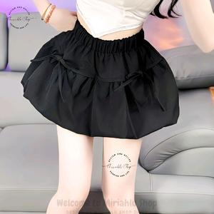 Chân Váy Bí Ngô Thắt Nơ Lưng Cao Freesize (Có Lót), Nữ Women Voan Voi