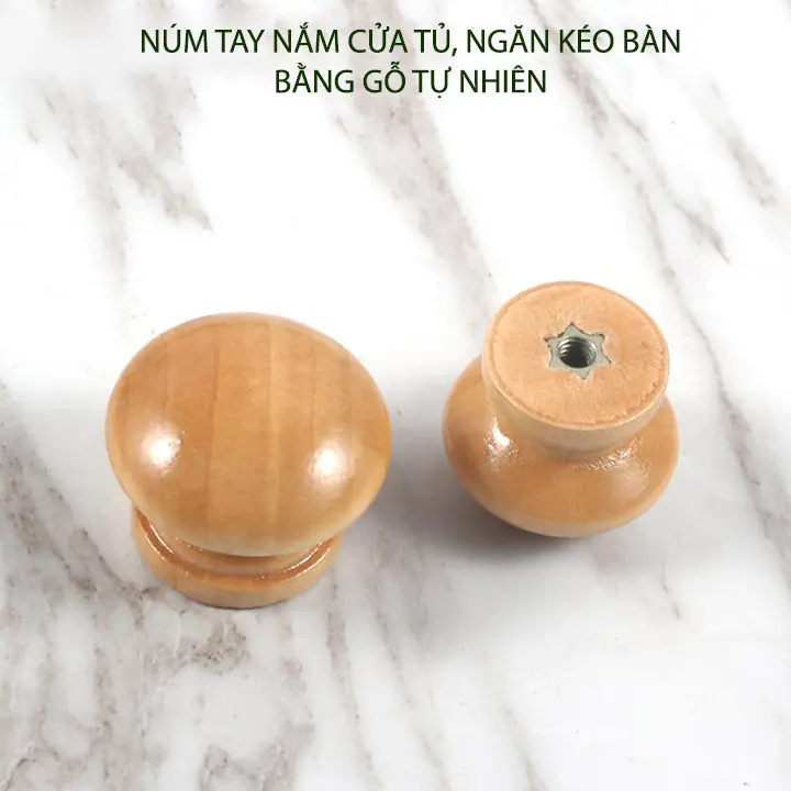 Bộ 5 núm tay nắm cửa tủ, ngăn kéo bàn, bằng gỗ tự nhiên sơn phủ bóng 3