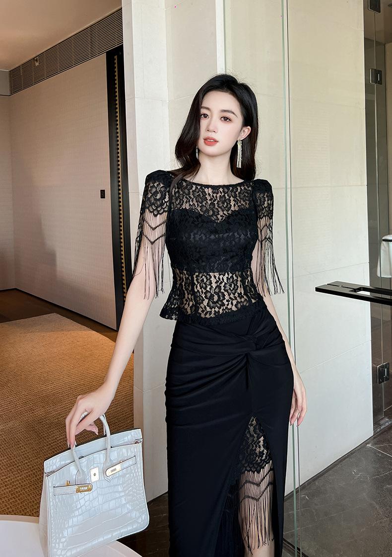 Product Introduction of Áo Sơ Mi Ren Thiết Kế Hotie Kiểu Pháp, Tay Áo Tua Rua Nhìn Xuyên Thấu, Hàng Mới Về, 20504 Nữ Top Women Shirt Umi 20