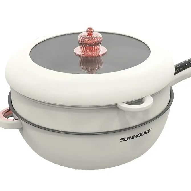 [MẪU MỚI] Chảo điện đa năng dung tích 5L SUNHOUSE SHD4555, 6 chức năng chiên, xào, lẩu, hấp, nấu cháo, giữ ấm 7