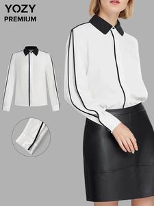 YOZY Women's Colorblock Button Front Shirt, Casual Long Sleeve Collared Top for Spring & Fall, Ladies Clothes for Daily Wear