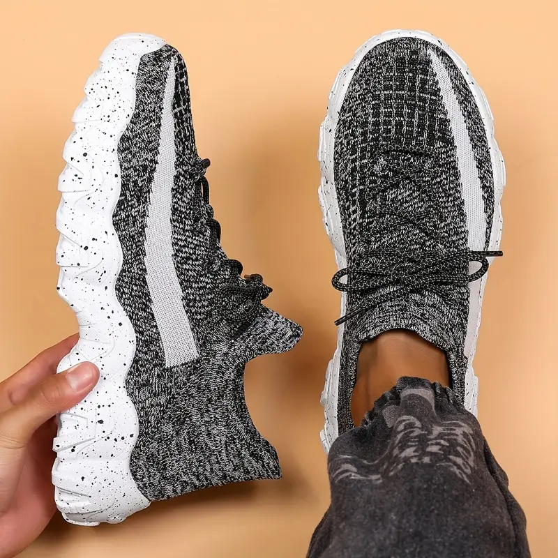 Men's Knit Breathable Running Shoes, Lace Up Comfy Soft Sole Sneakers For Outdoor Jogging All Seaons 5
