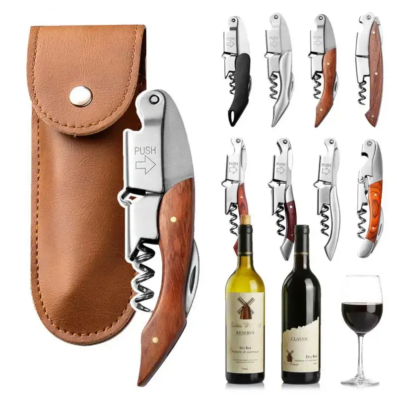 Screw Opener Cutter Wine Beer Caps Remover Portable Tool Bar Table Key Bottle Opener Wood Handle Corkscrew Professional Tools Kitchen Utensils Wooden