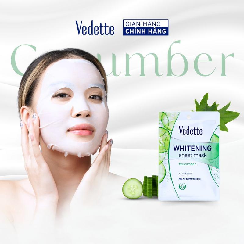 Mặt nạ giấy trắng da Vedette Dưa Leo 22ml giúp làm dịu da, cấp ẩm sâu và và sáng da