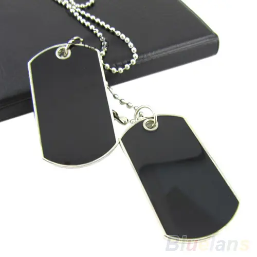 Men Cool Double Alloy Plain Dog Tag Pendant Charm Ball Chain Necklace Jewelry