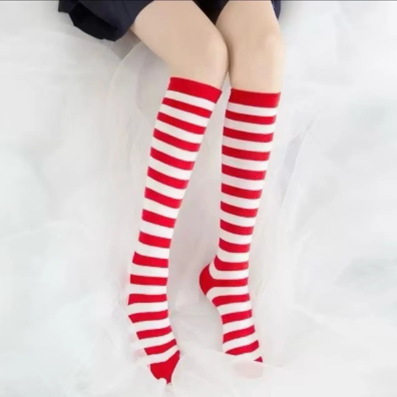 ￼DUKE 1 Pairs long socks and over knee socks plain white black red stripe embroidery socks
