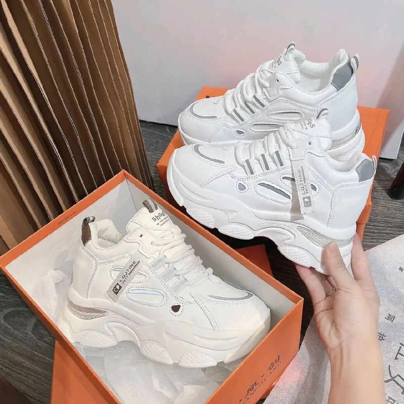 Giày thể thao da độn đế khí siêu nhẹ 8p chuẩn Sneaker Sport Tập Thể Dục 0