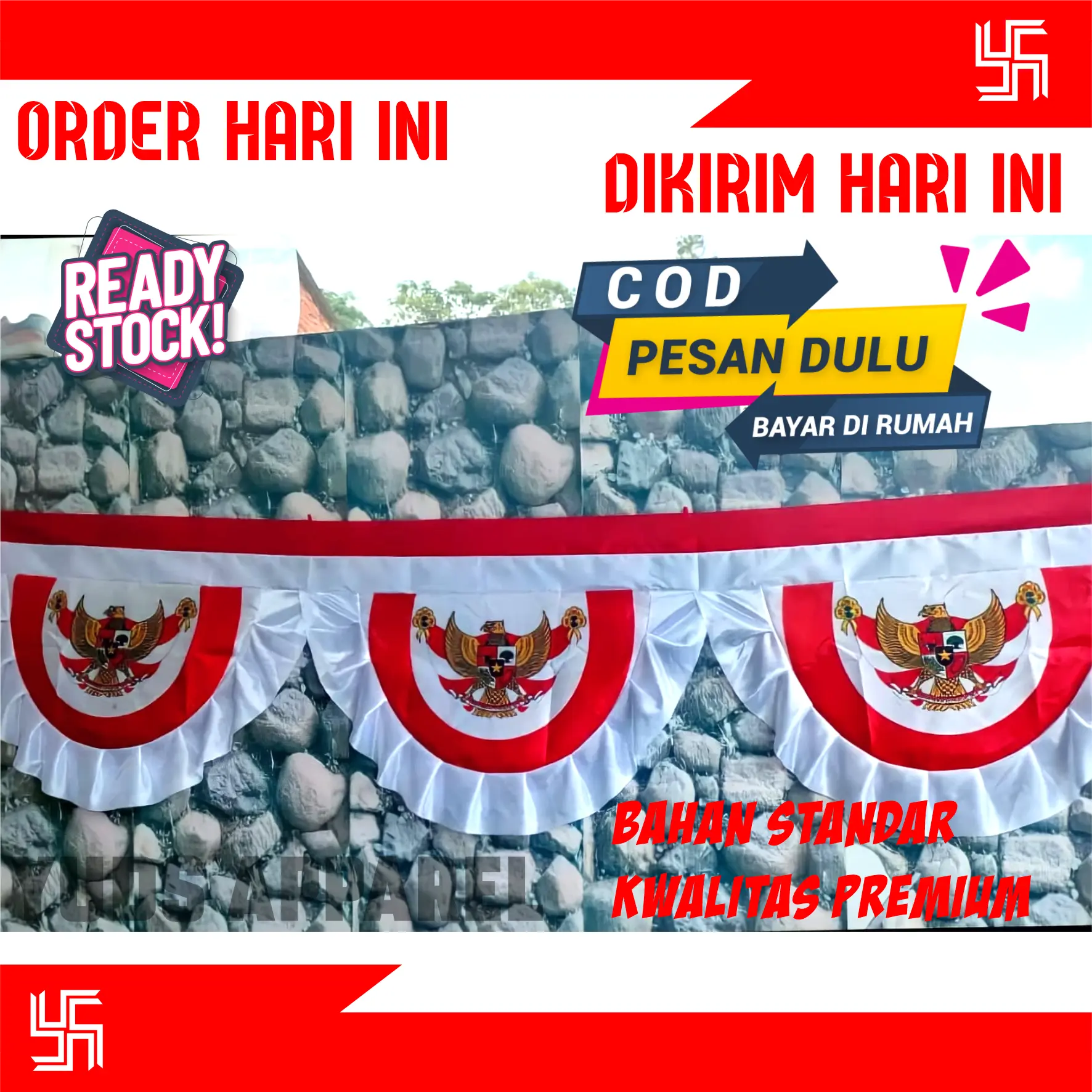 BENDERA UMBUL UMBUL BEKRON MODEL ANTIK / bendera / merdeka / 17 agustus / soekarno / indonesia  / garuda