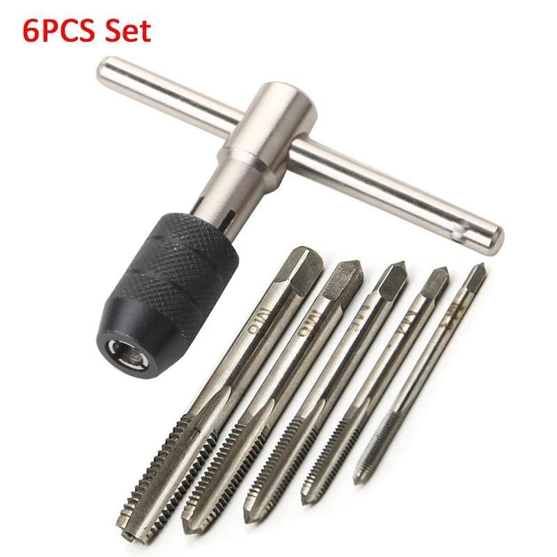 Portable T Tap Wrench Set (6 Counts/set), Tap Drill Tapping Threading Tool, Screwdriver Hand Tool 0