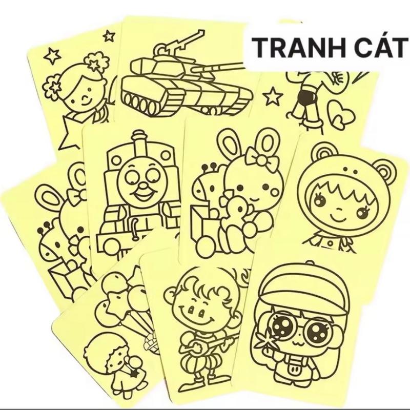 Sỉ 100 Tranh cát loại dày đủ kích cỡ có kèm cát tô tranh- Tranh cát nền vàng Smart Baby