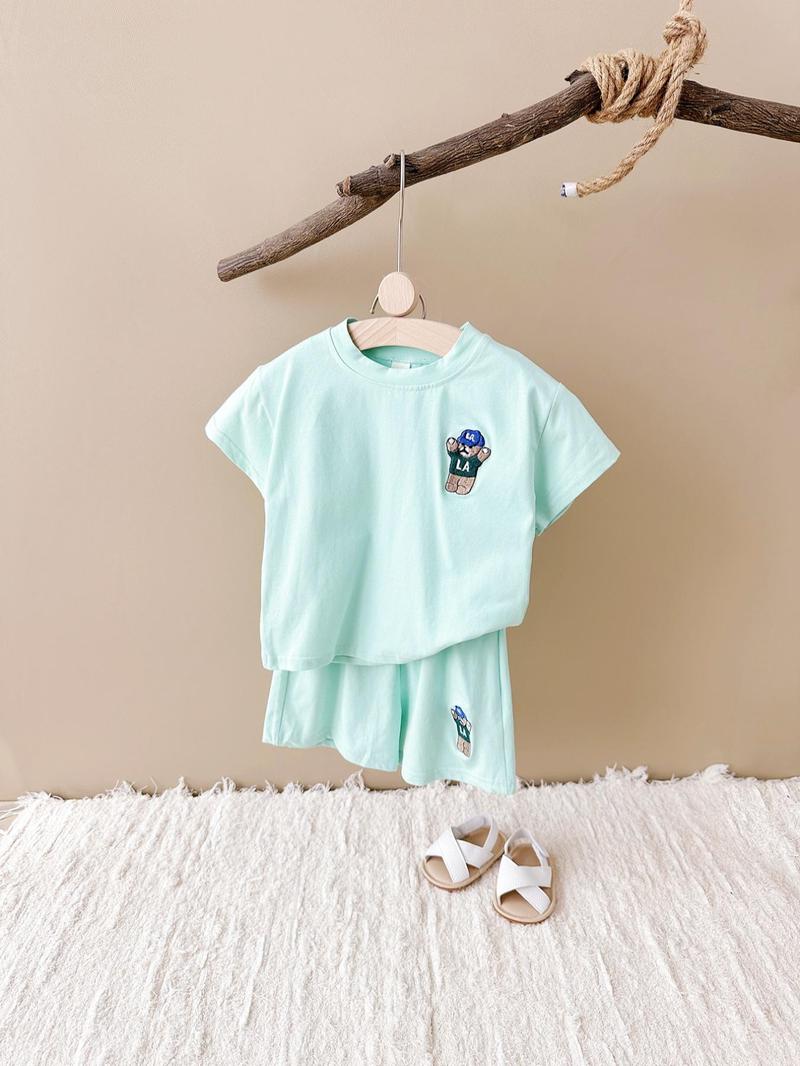 Product Introduction of Baby's Cartoon Embroidery Short Sleeve Tee & Elastic Waist Shorts Two-piece Set, Casual Summer Outfits Clothes for Infant Toddler Kids, Newborn Baby Gifts 5