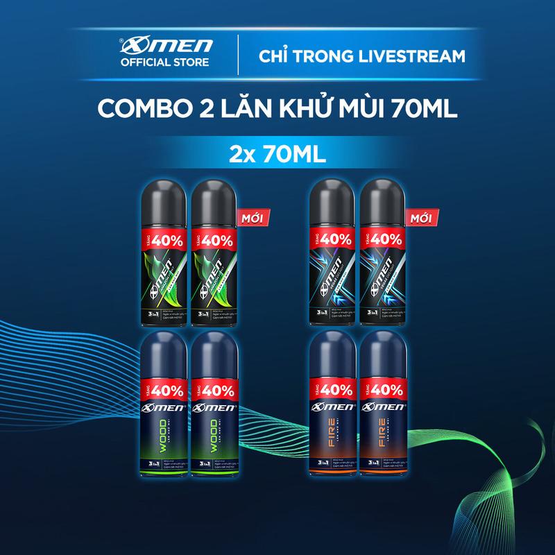 [TĂNG 40% DUNG TÍCH] Combo 2 Lăn khử mùi Xmen 70ml/chai Amazon Hunt/Vegas Delight/Wood/Fire - Mùi hương nam tính trầm ấm