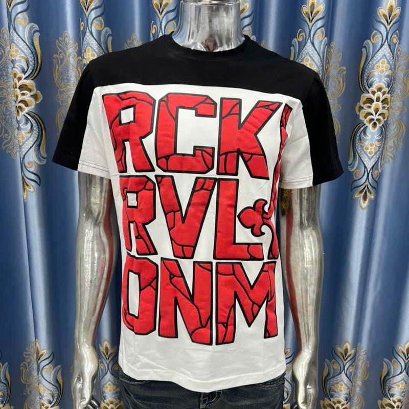 Áo thun rock revival cao cấp màu trắng phối vai đen logo dập nỗi đỏ đỏ đỏ