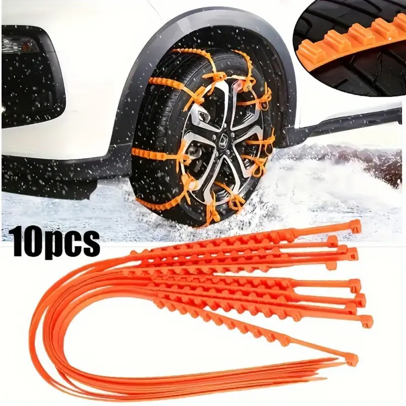 Universal Off-road Car Snow Tire Anti-skid Chain & Retractable Snow Shovel Set, Durable Rolled Belt & Car Windshields Snow Brush Set for Winter 3